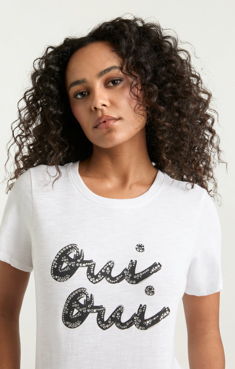 Rhinestone Oui Oui Shrunken Tee White/Black