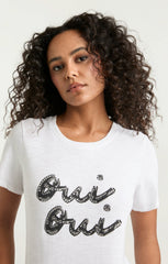 Rhinestone Oui Oui Shrunken Tee White/Black