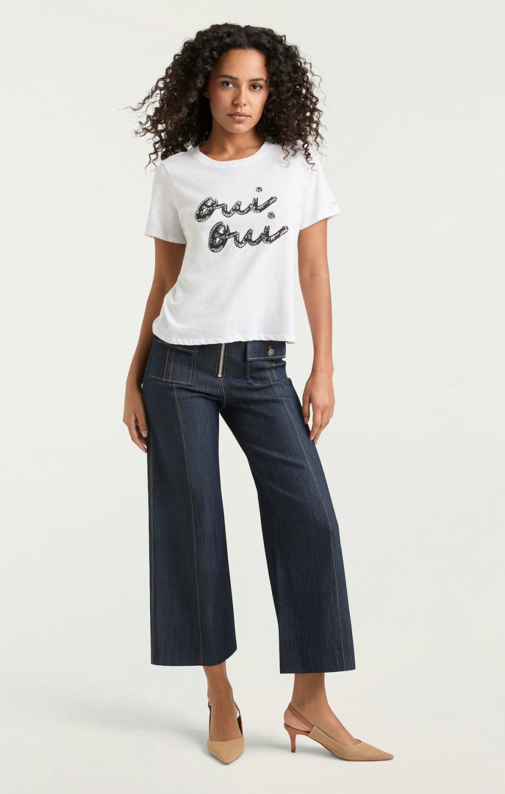 Rhinestone Oui Oui Shrunken Tee White/Black