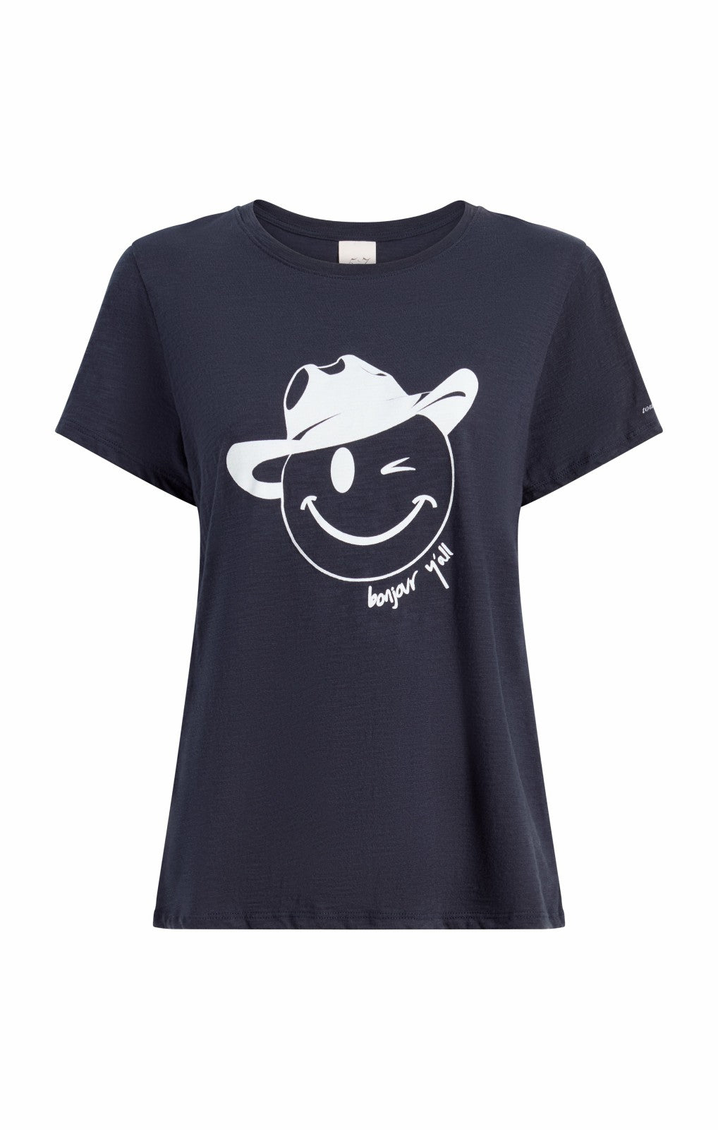 Bonjour Y'all Smiley Tee Navy/White
