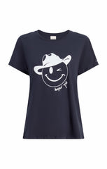 Bonjour Y'all Smiley Tee Navy/White