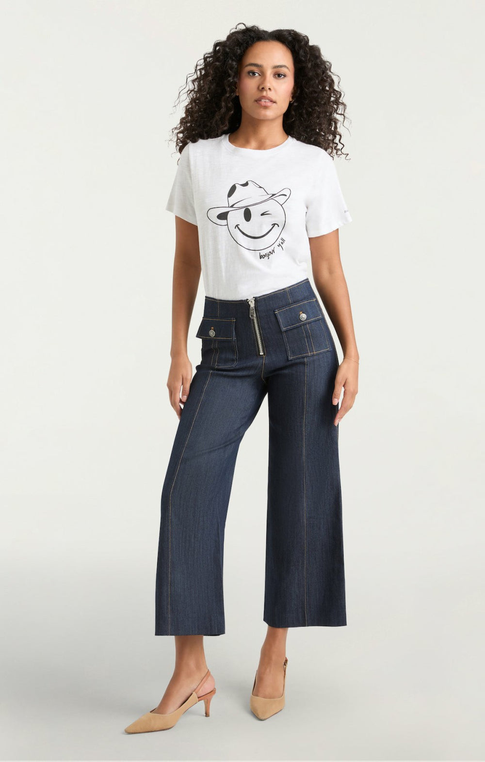 Bonjour Y'all Smiley Tee White/Black