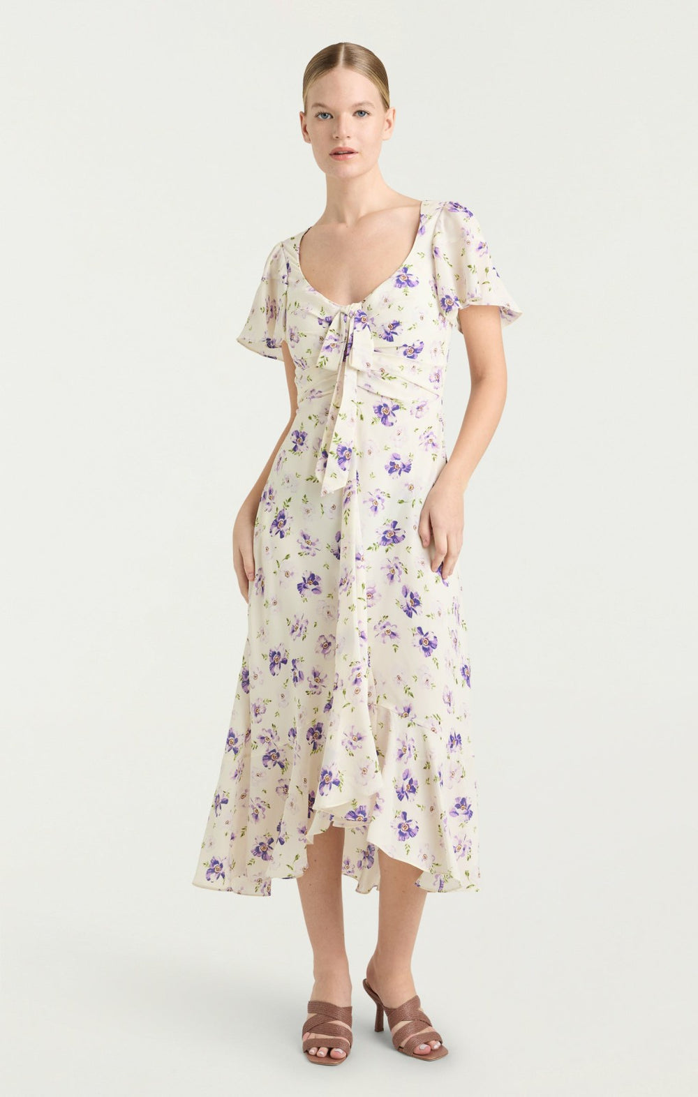 Tossed Poppies Isha Dress Ivory Multi