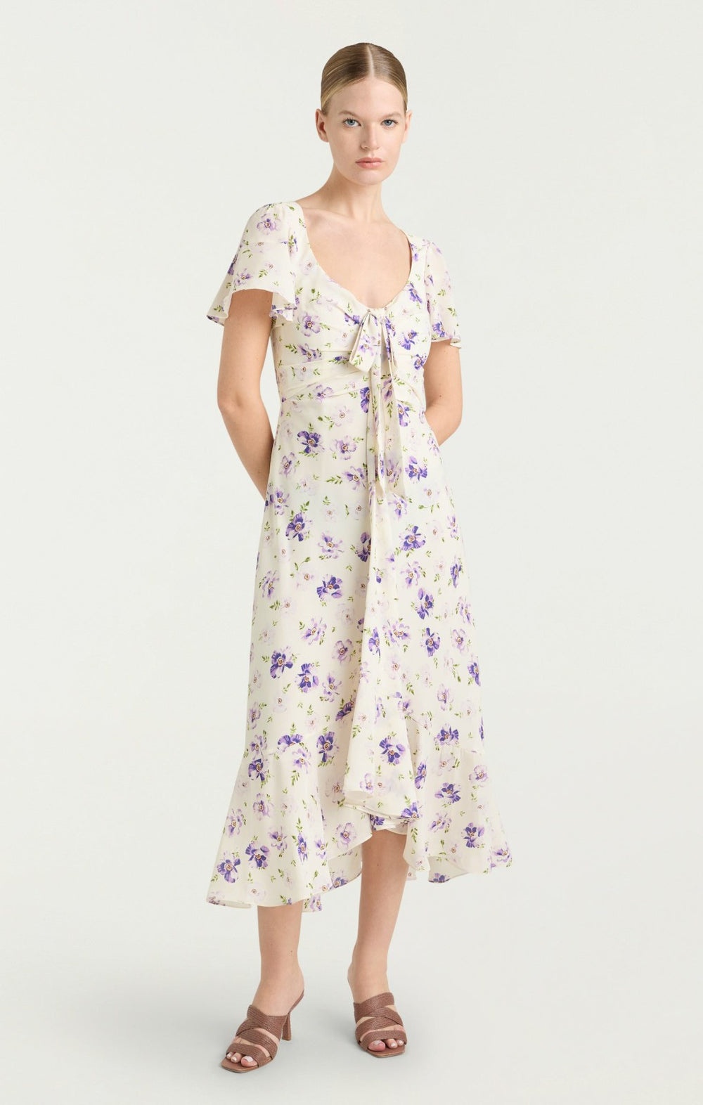 Tossed Poppies Isha Dress Ivory Multi