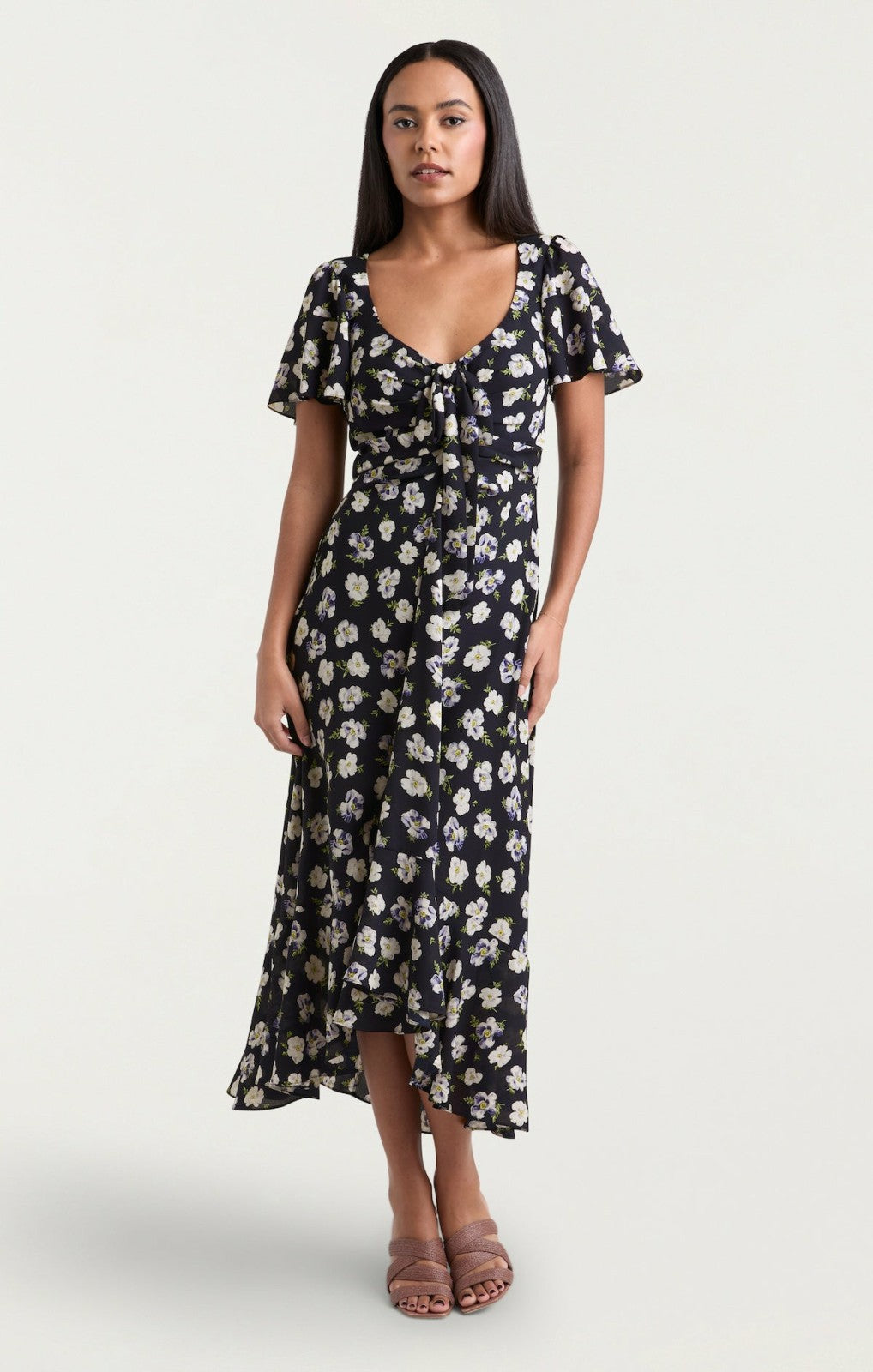 Mini Tossed Poppies Isha Dress Navy Multi