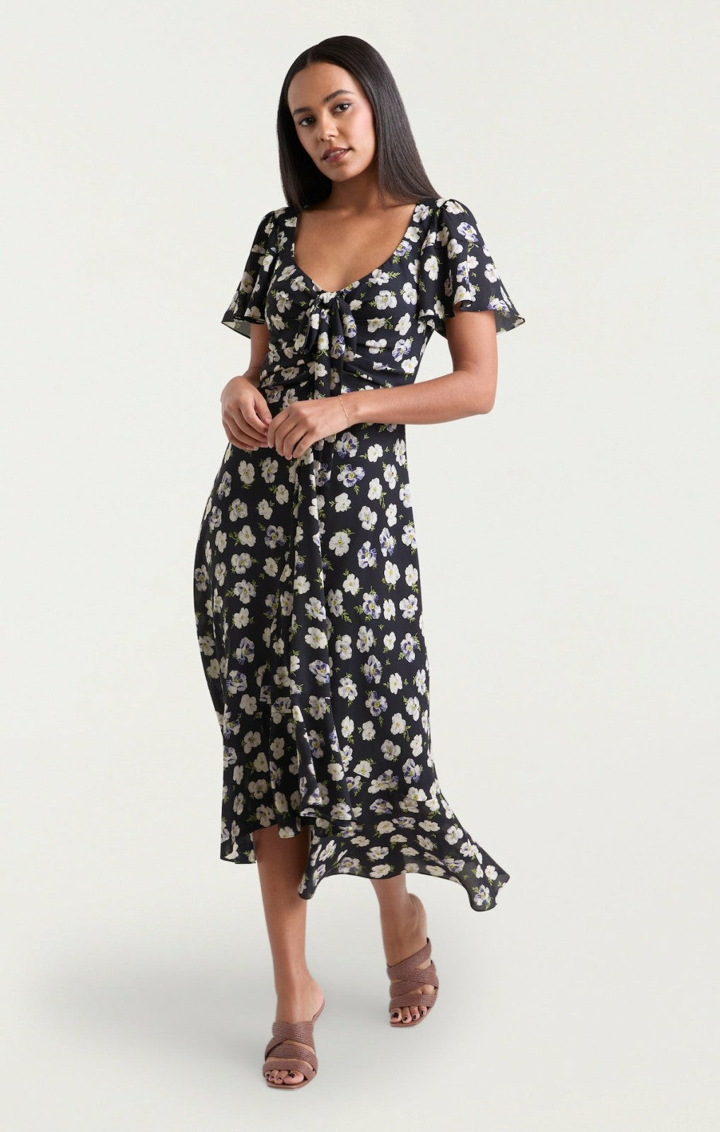 Mini Tossed Poppies Isha Dress Navy Multi