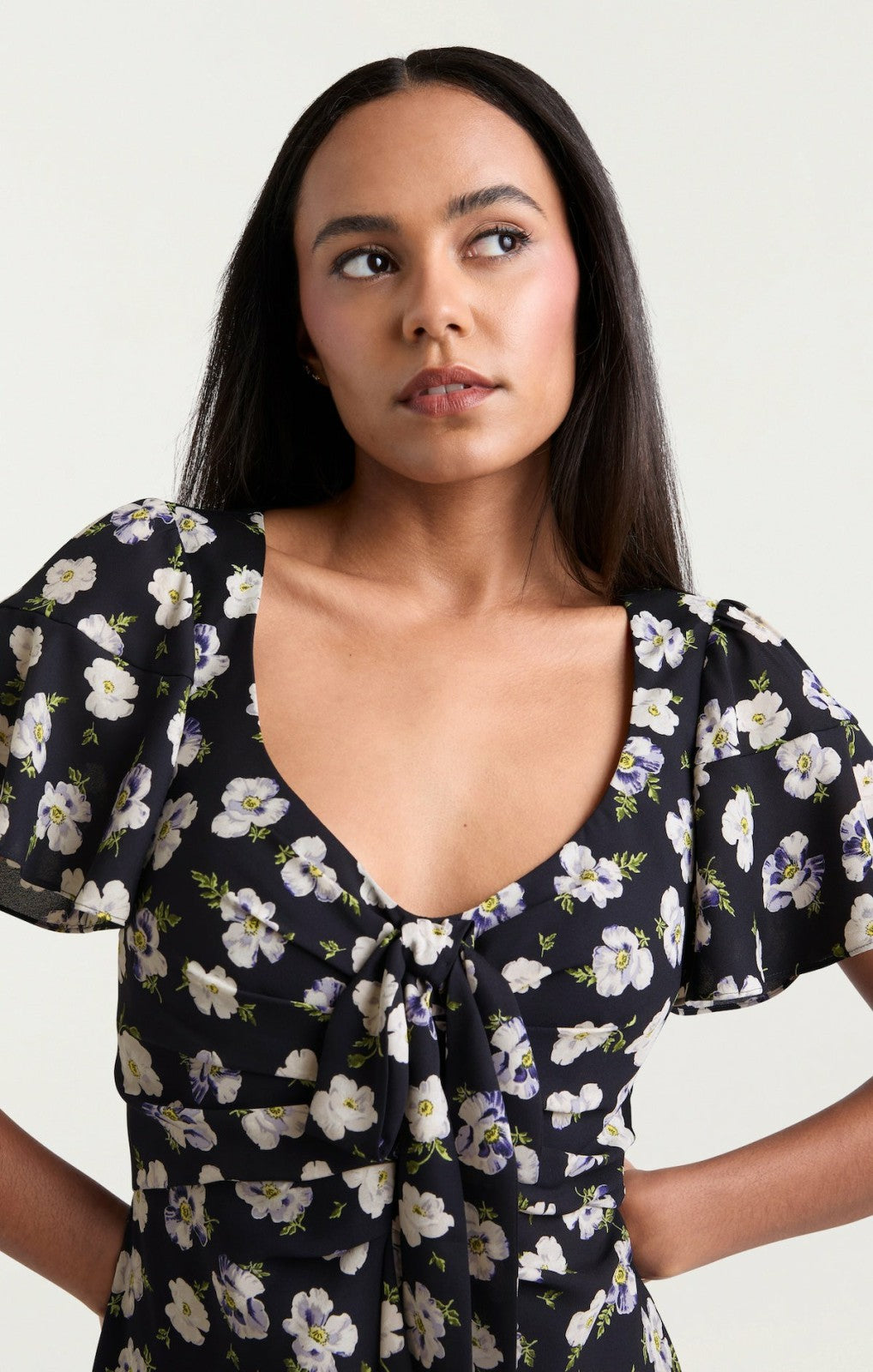 Mini Tossed Poppies Isha Dress Navy Multi