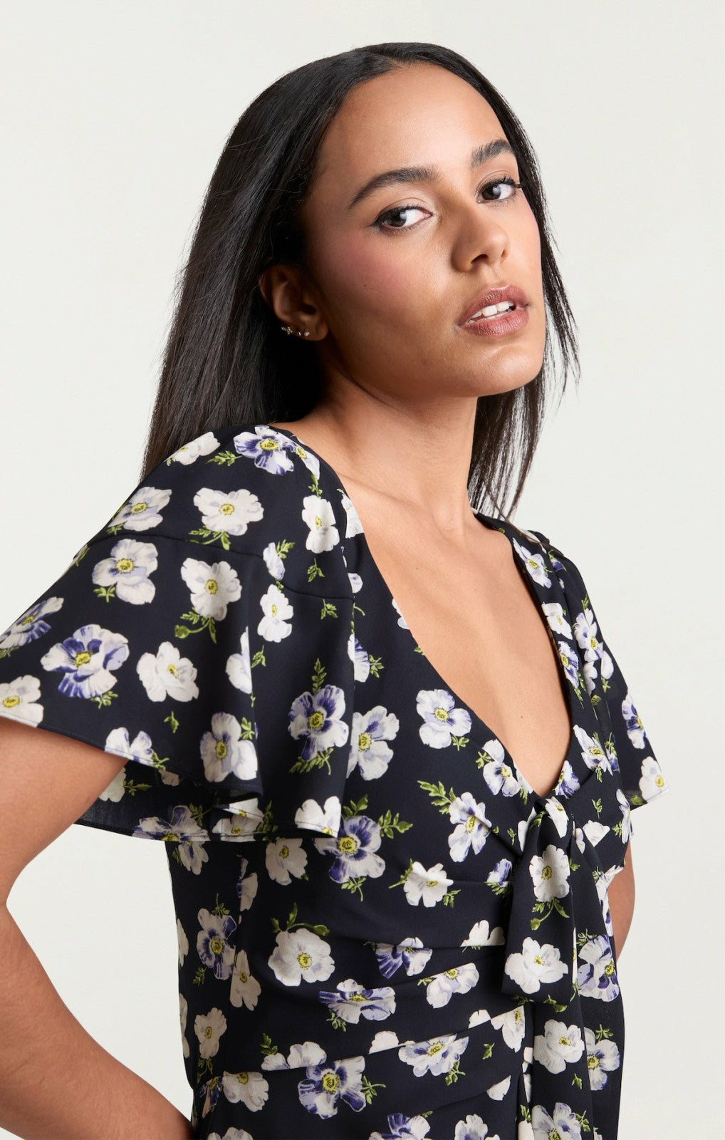 Mini Tossed Poppies Isha Dress Navy Multi