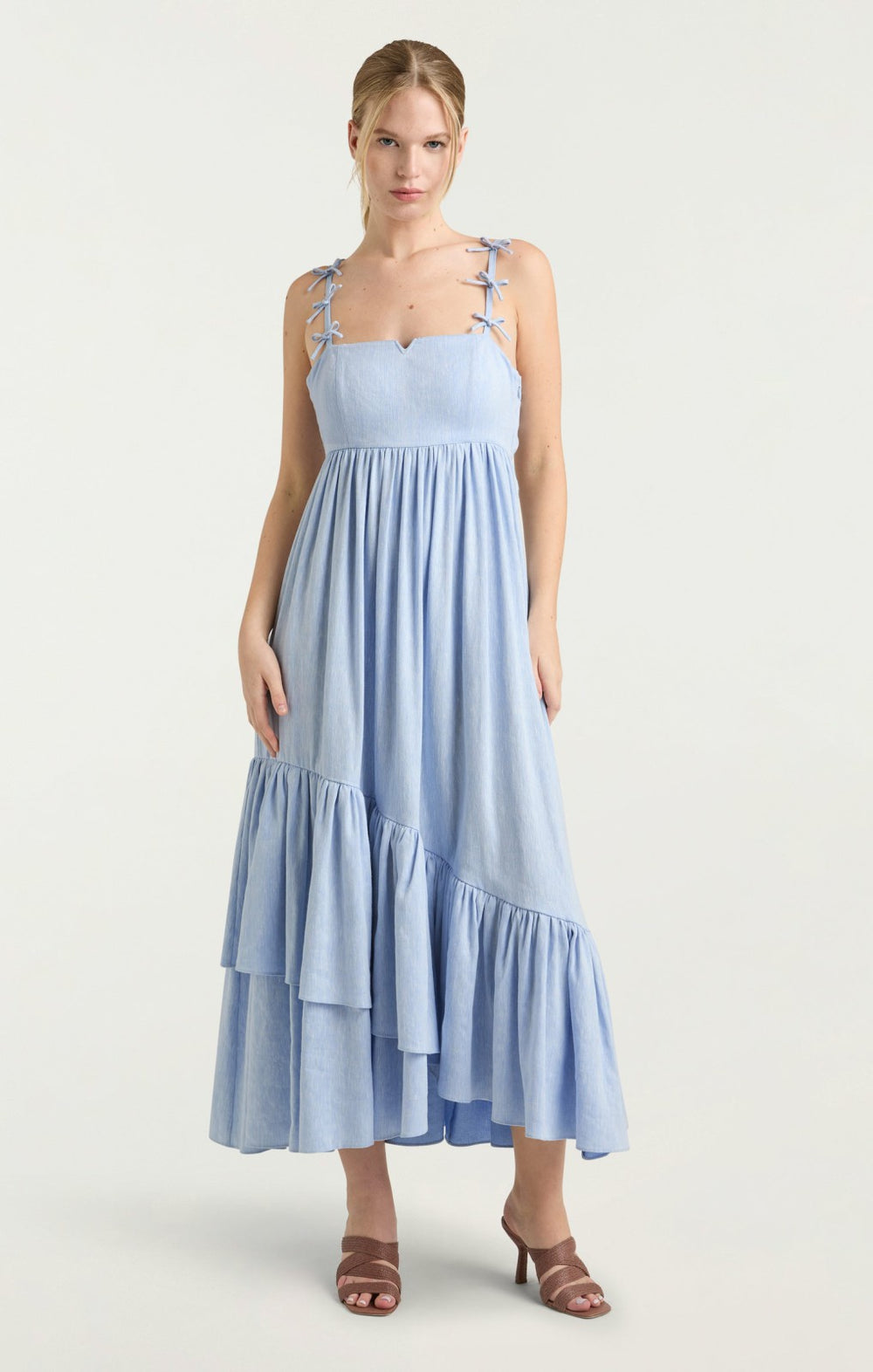 Linen Suiting Bailey Dress Blue Hydrangea