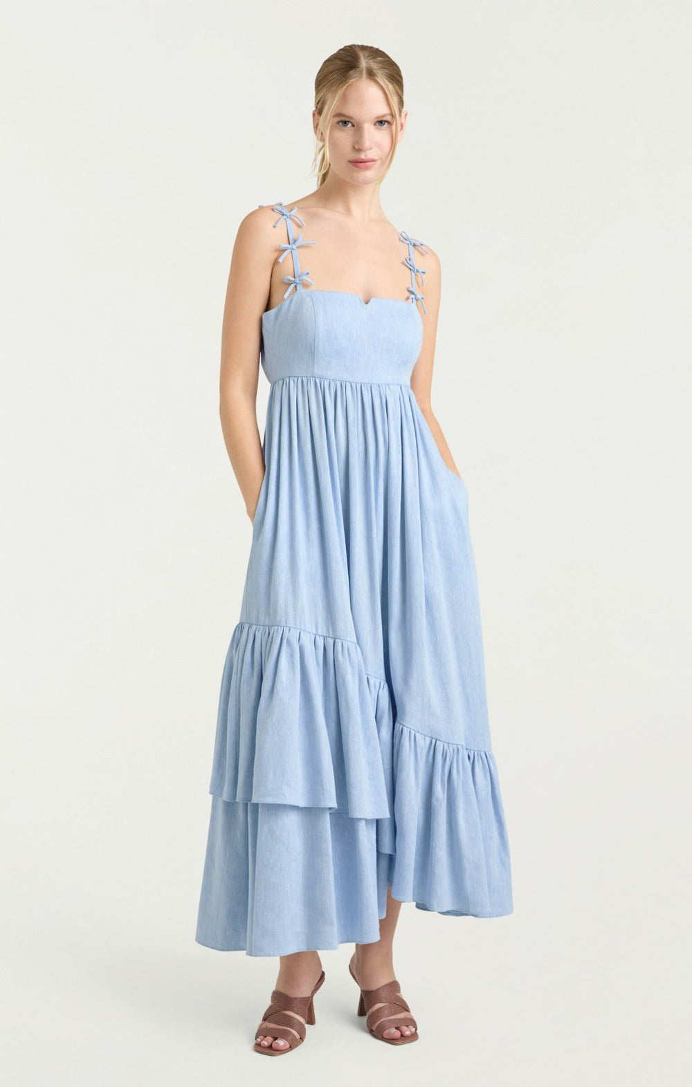 Linen Suiting Bailey Dress Blue Hydrangea