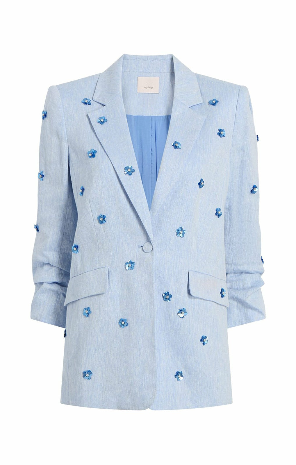 Linen Suiting Pearl Ditsy Kylie Blazer Blue Hydrangea