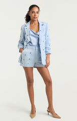Linen Suiting Pearl Ditsy Kylie Blazer Blue Hydrangea