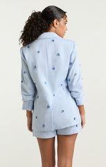 Linen Suiting Pearl Ditsy Kylie Blazer Blue Hydrangea