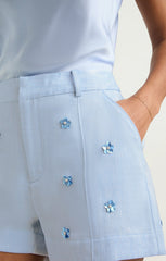 Pearl Ditsy Linen Suiting Tora Short Blue Hydrangea