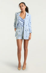Pearl Ditsy Linen Suiting Tora Short Blue Hydrangea