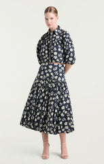 Mini Tossed Poppies Ellah Skirt Navy Multi
