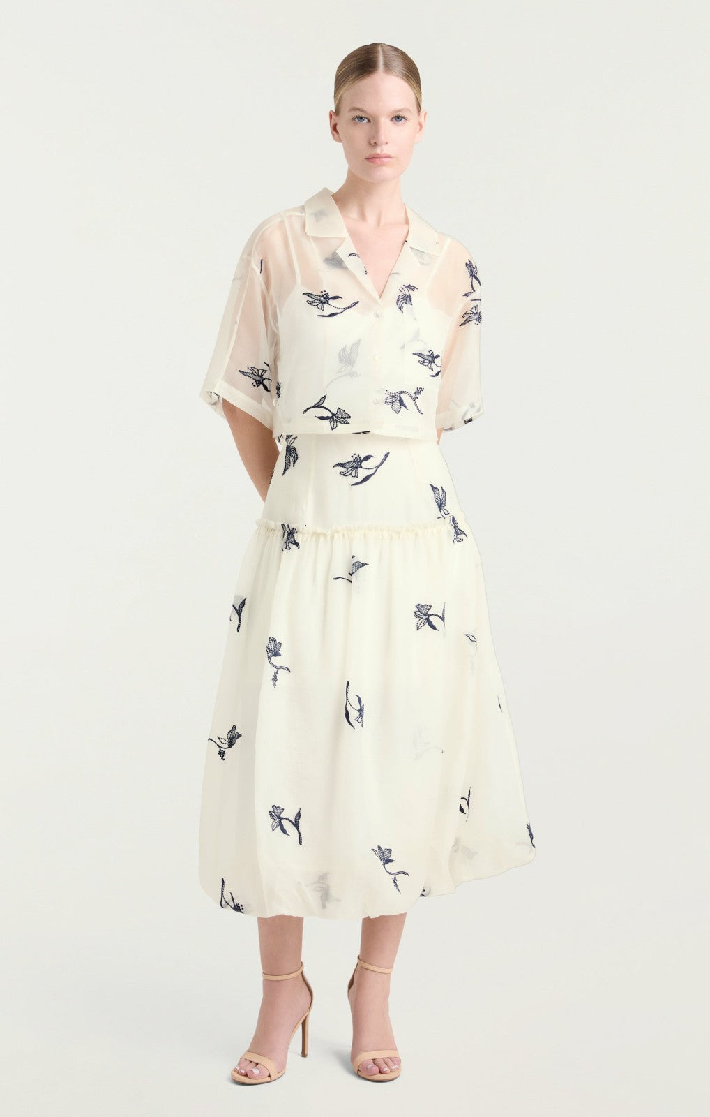 Embroidered Ellah Skirt Ivory/Navy