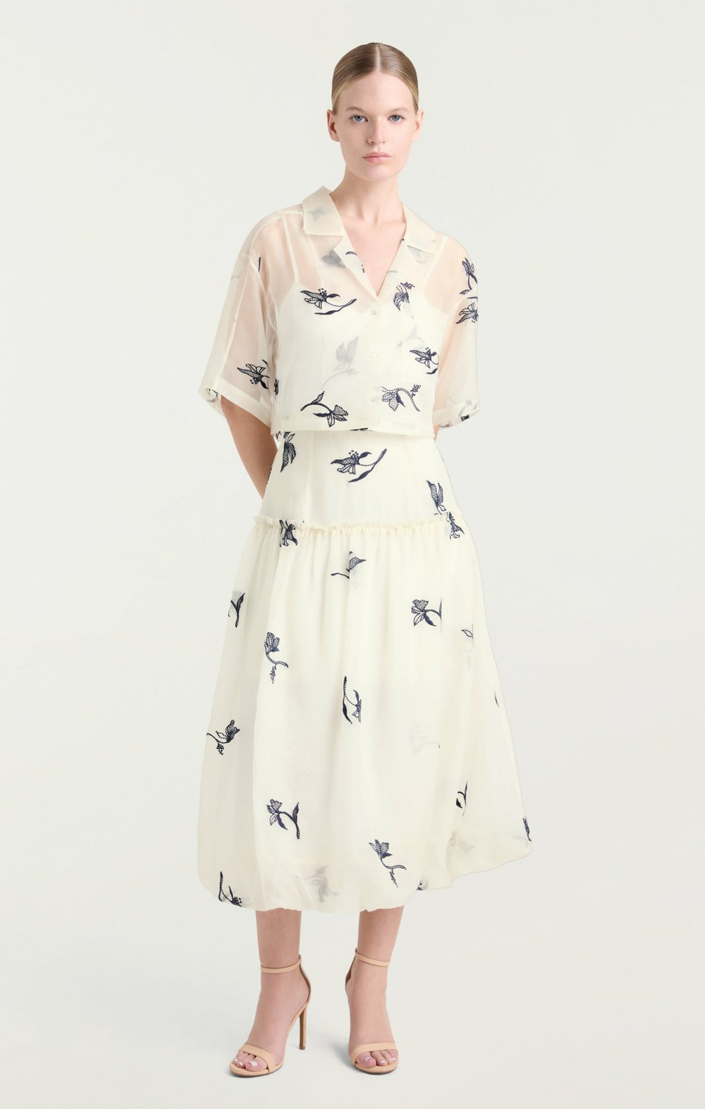 Embroidered Ellah Skirt Ivory/Navy
