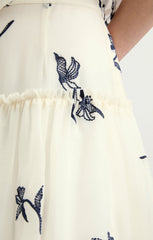 Embroidered Ellah Skirt Ivory/Navy