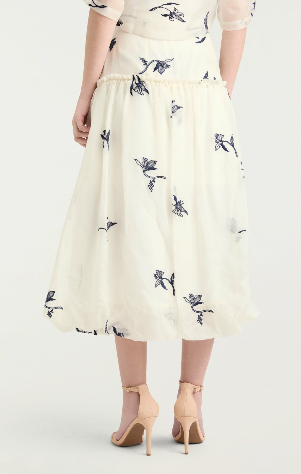 Embroidered Ellah Skirt Ivory/Navy