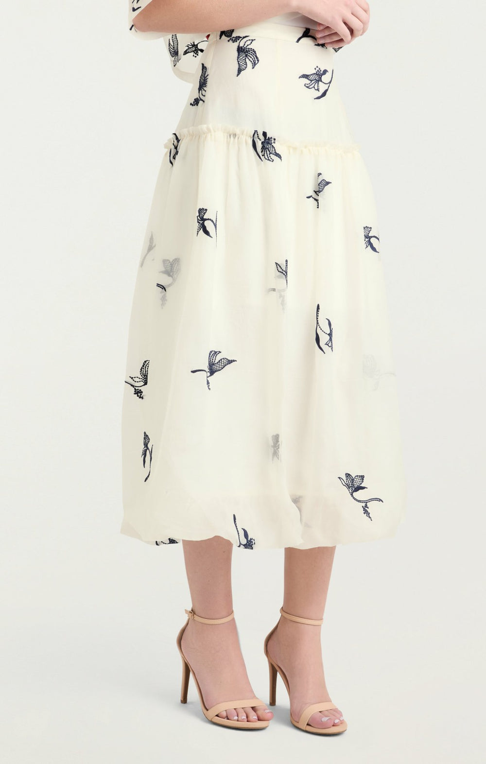 Embroidered Ellah Skirt Ivory/Navy