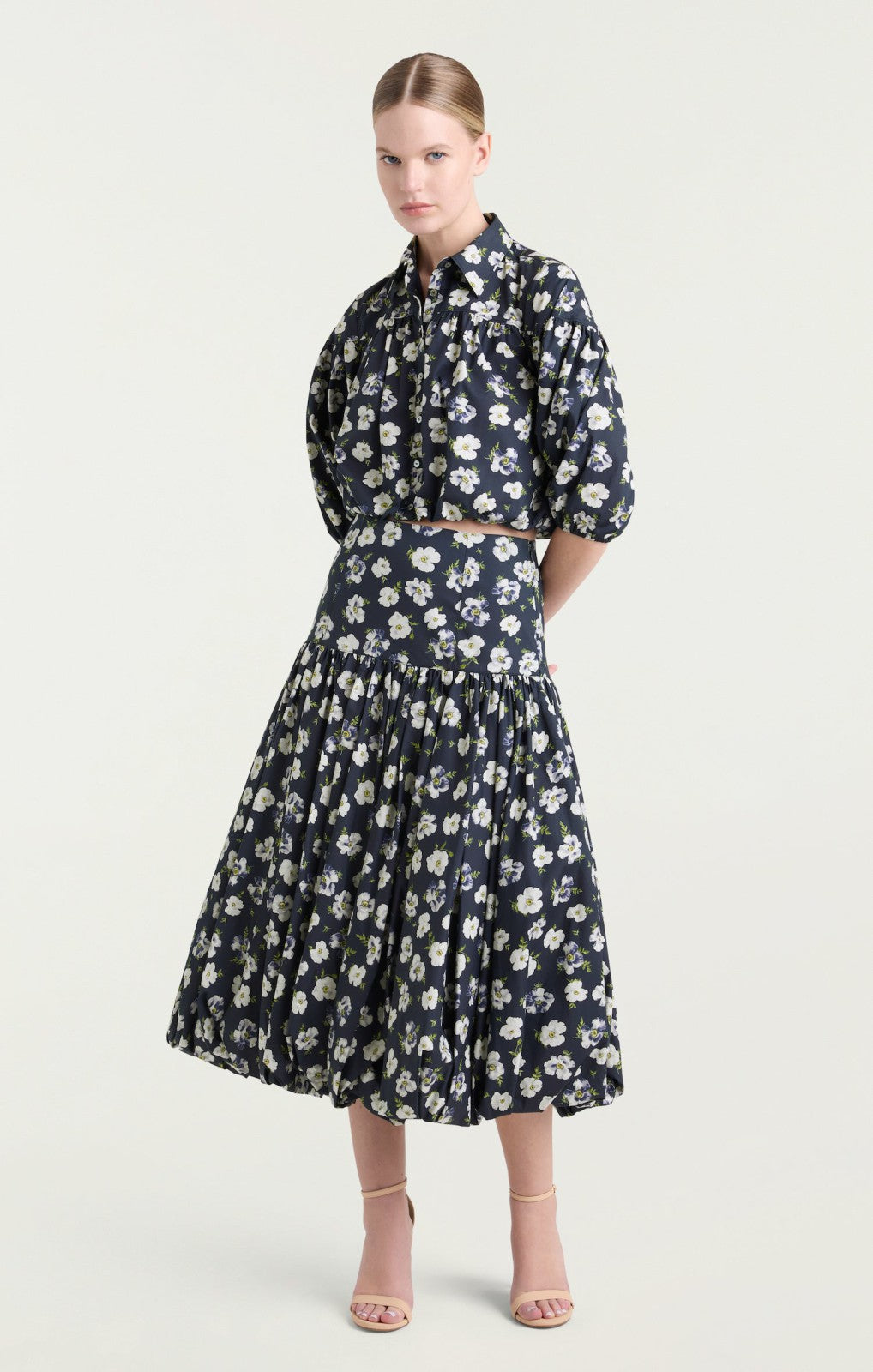 Mini Tossed Poppies Elysa Top Navy Multi