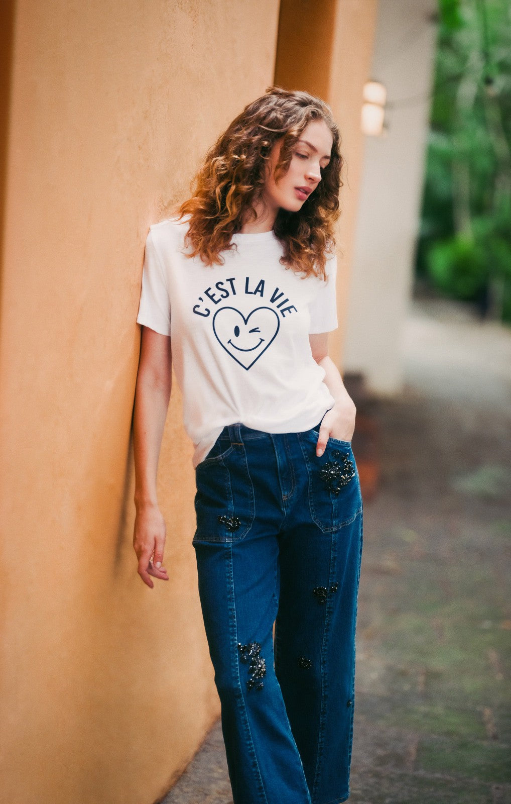 C'est La Vie Heart Smiley Tee White/Navy