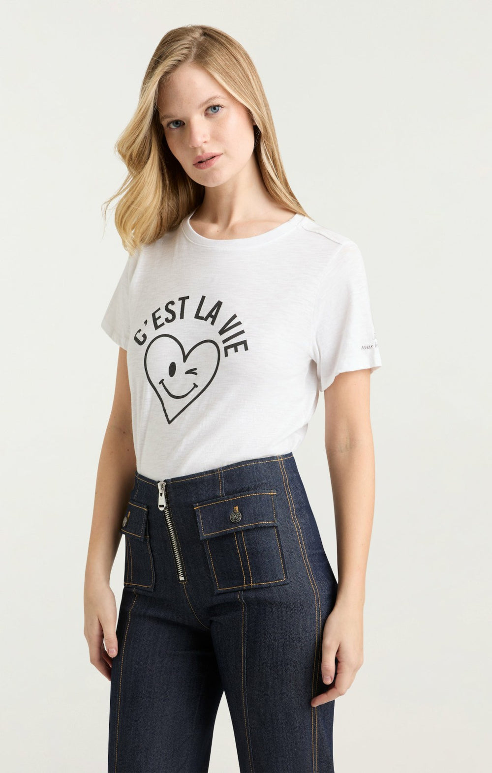 C'est La Vie Heart Smiley Tee White/Navy