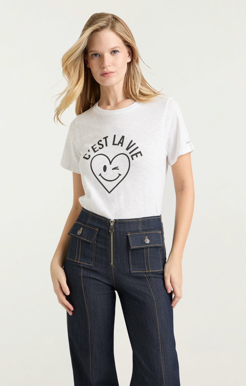 C'est La Vie Heart Smiley Tee White/Navy