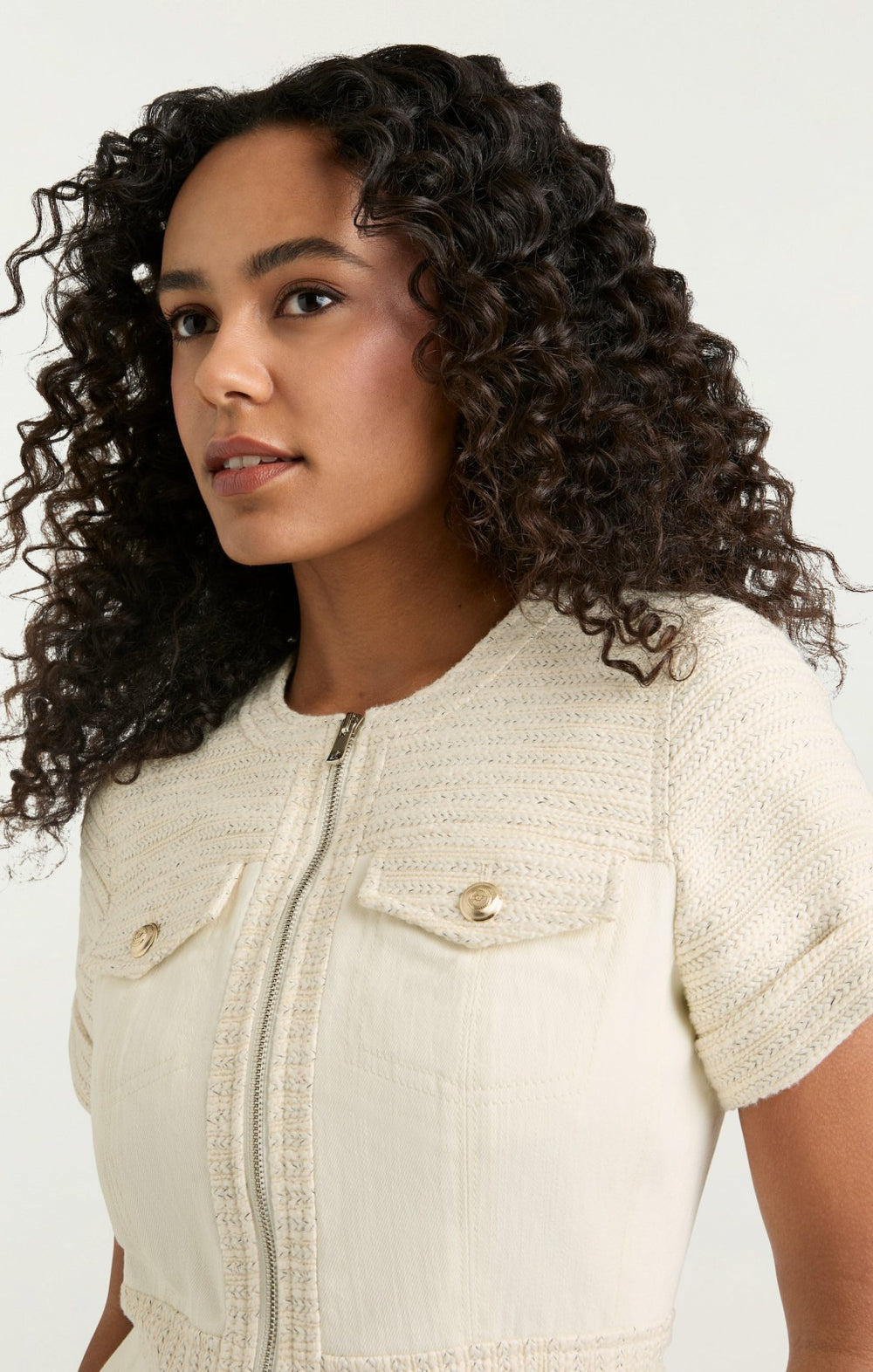 Braided Tweed Layla Dress Whisper White/Gardenia