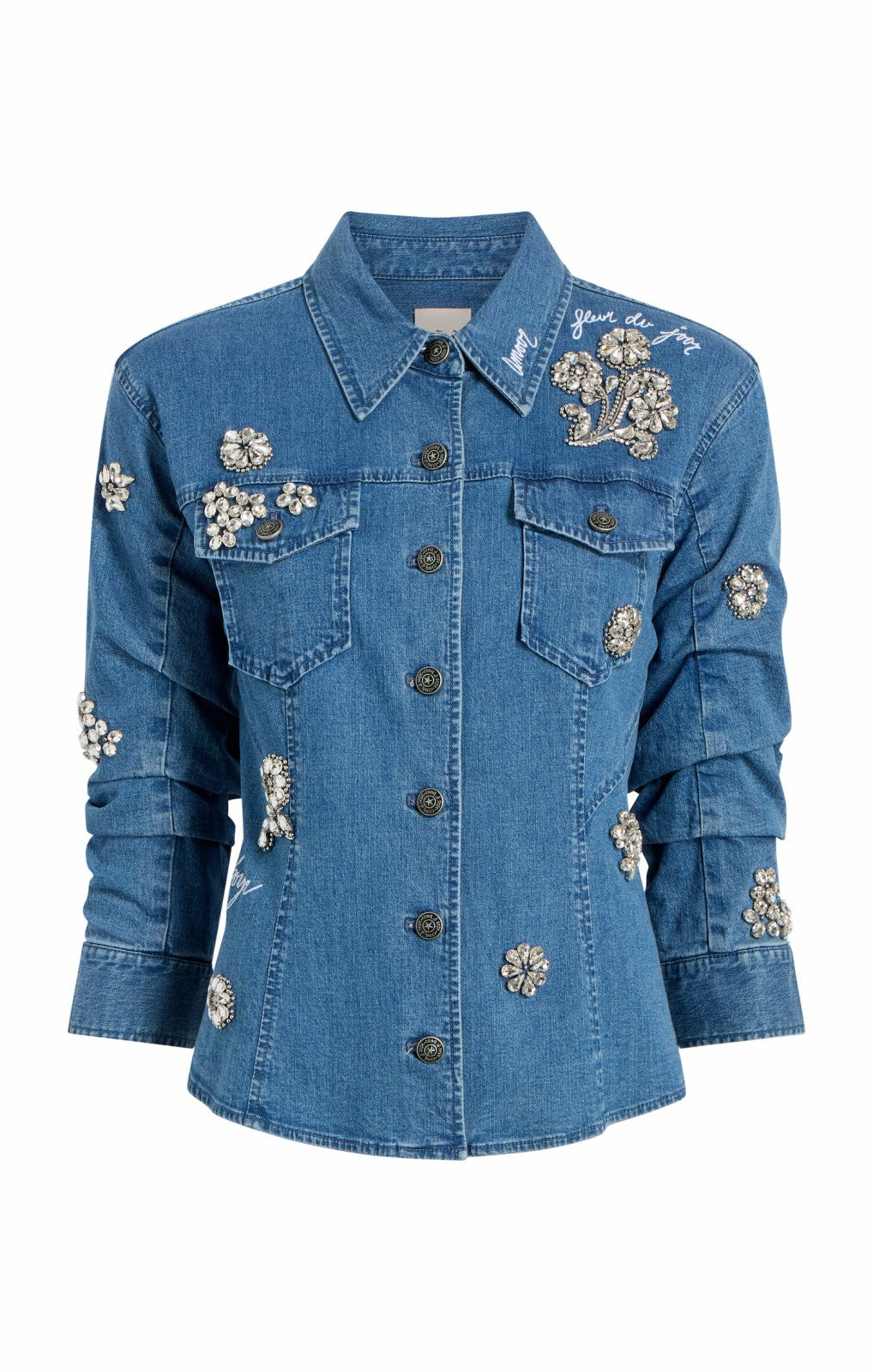 Crystal Ditsy Floral Scrunched Jacket Light Wash