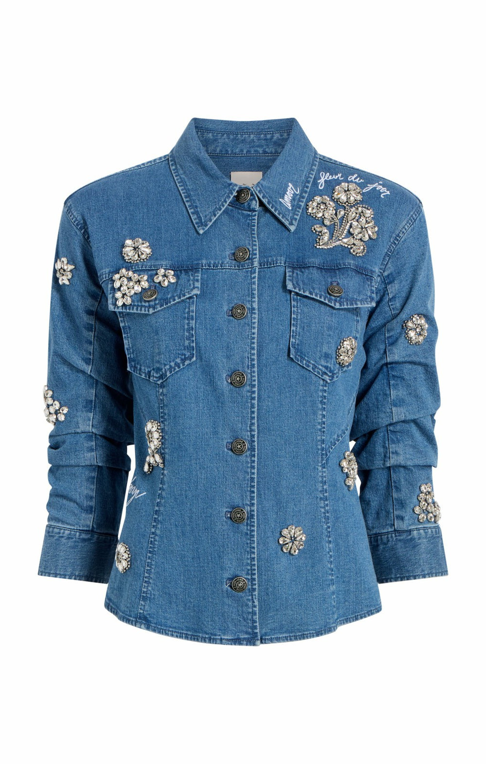 Crystal Ditsy Floral Scrunched Jacket Light Wash