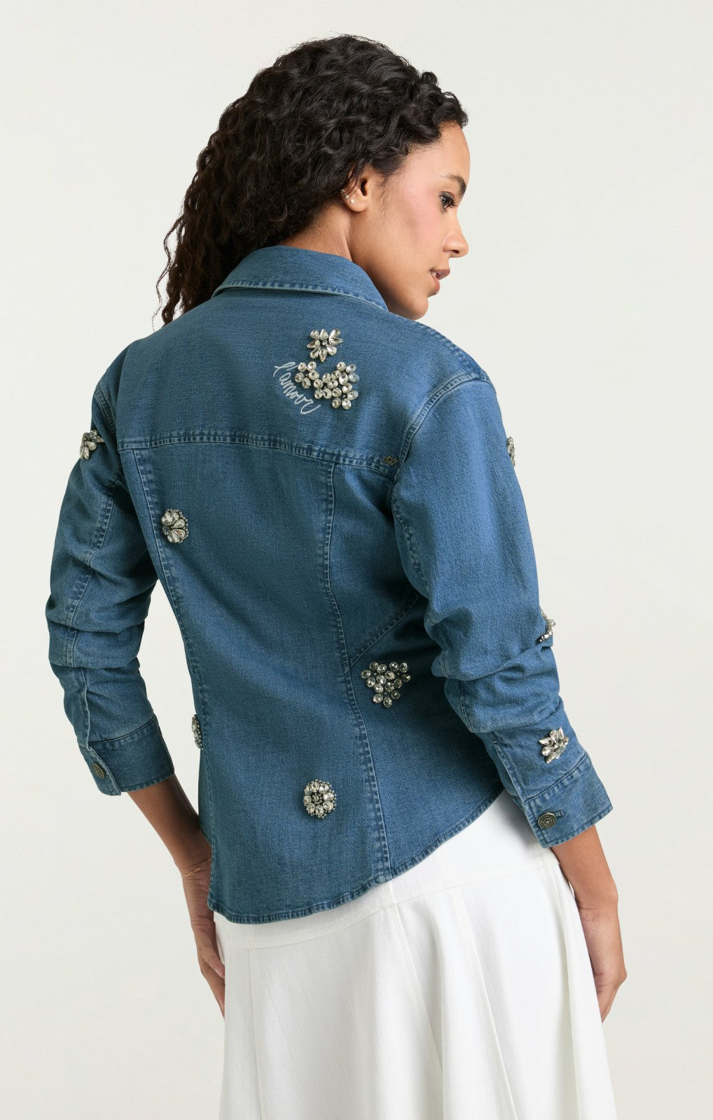 Crystal Ditsy Floral Scrunched Jacket Light Wash