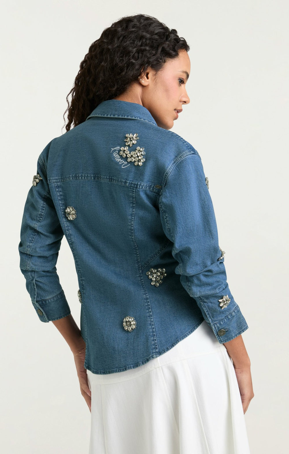 Crystal Ditsy Floral Scrunched Jacket Light Wash