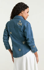 Crystal Ditsy Floral Scrunched Jacket Light Wash