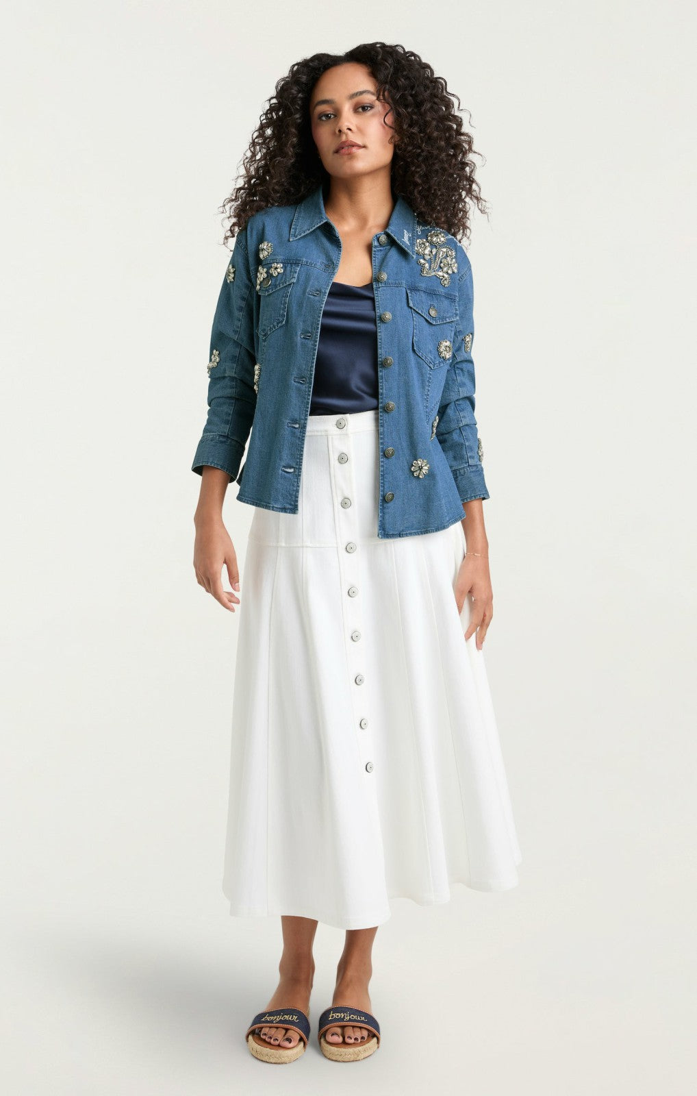 Crystal Ditsy Floral Scrunched Jacket Light Wash