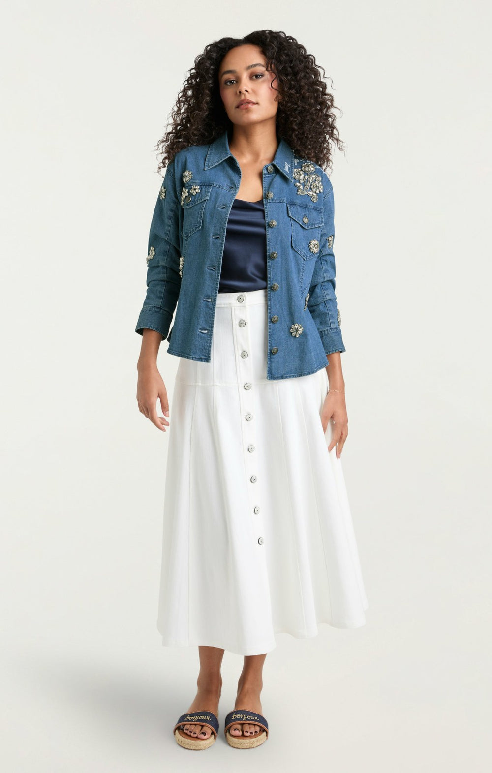 Crystal Ditsy Floral Scrunched Jacket Light Wash