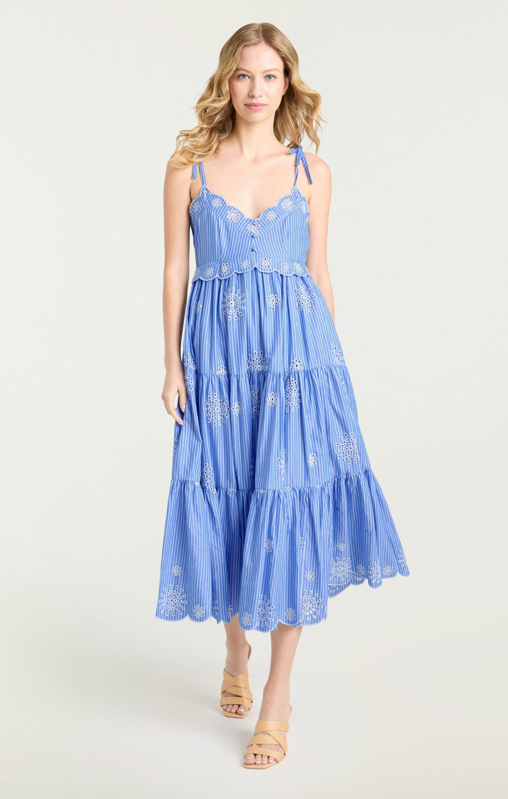Embroidered Stripe Darcey Dress Endless Blue