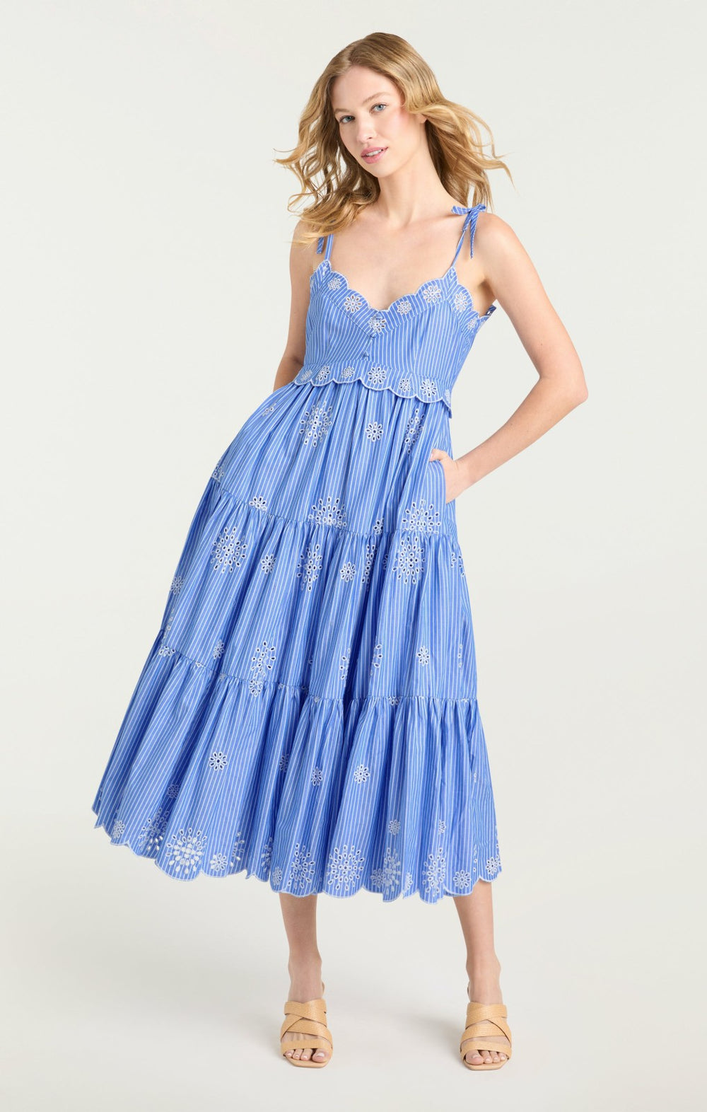 Embroidered Stripe Darcey Dress Endless Blue