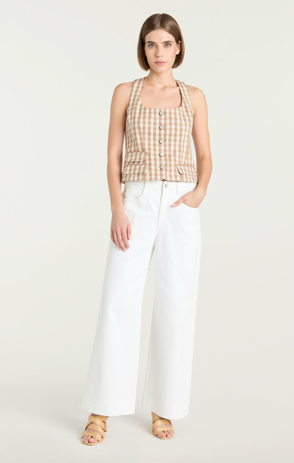 Gingham Denim Lovina Top Sahara/Light Plaster