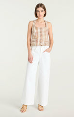 Gingham Denim Lovina Top Sahara/Light Plaster