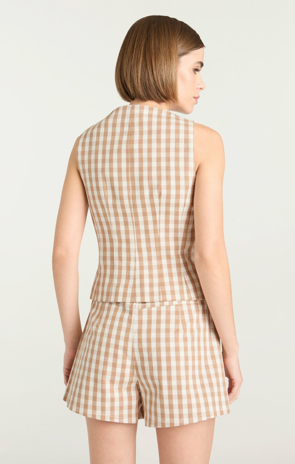 Gingham Denim Lovina Top Sahara/Light Plaster