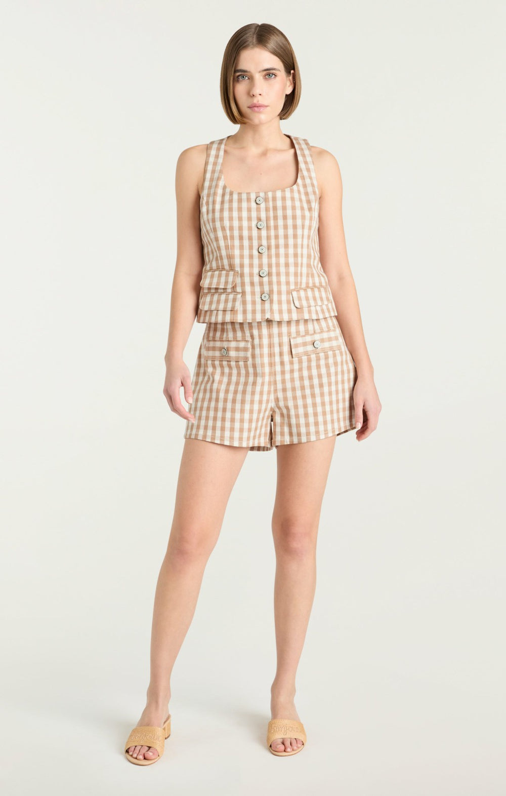Gingham Denim Lovina Top Sahara/Light Plaster