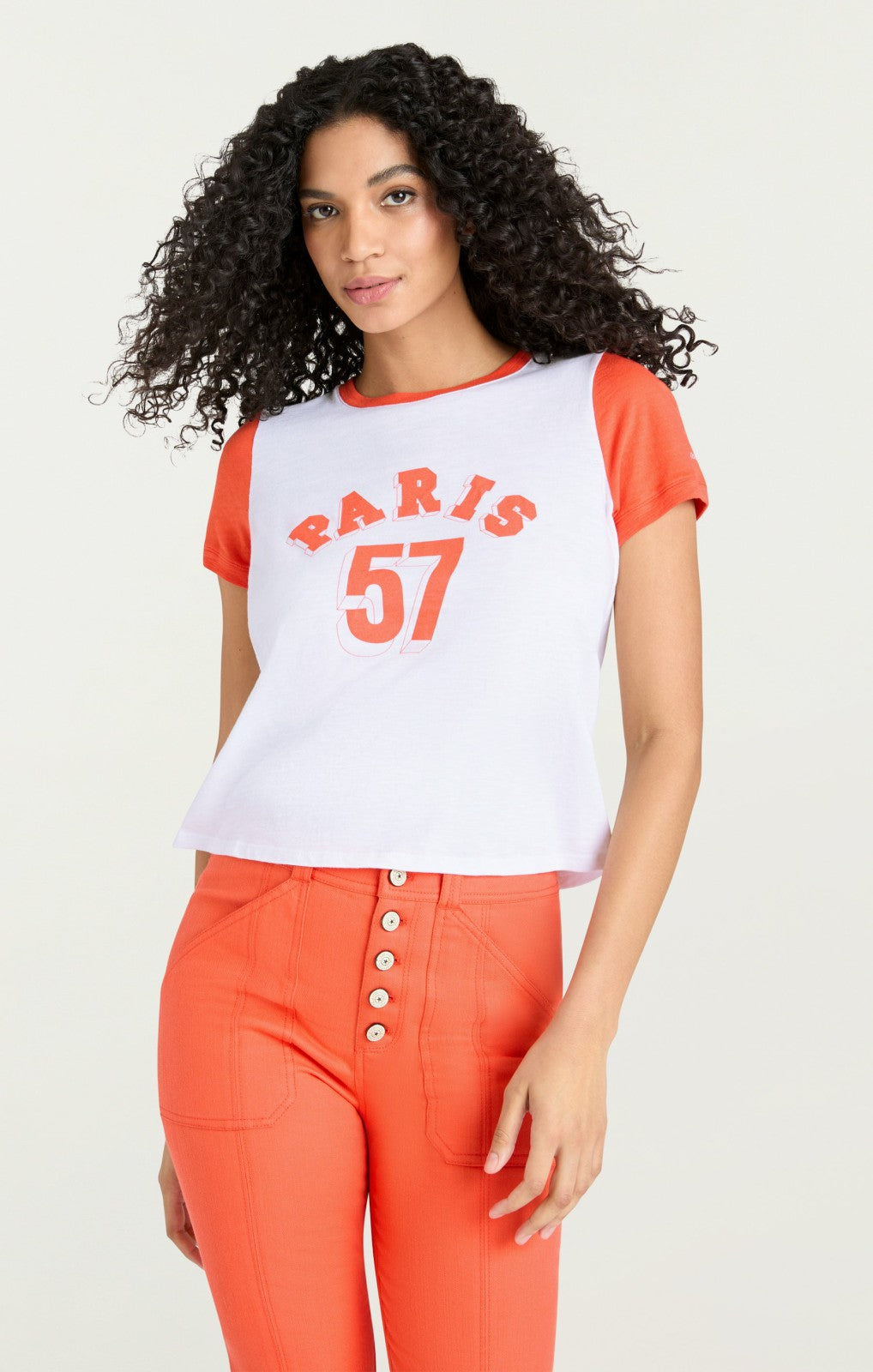 Paris 57 Shrunken Ringer Tee White/Cherry Tomato