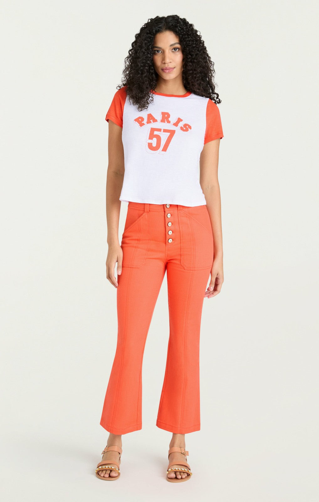 Paris 57 Shrunken Ringer Tee White/Cherry Tomato