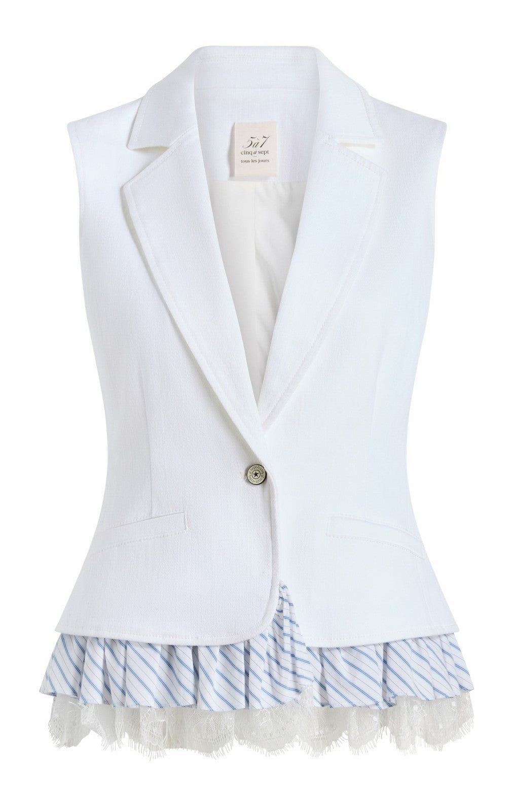 Striped Le Petit Denim Roxie Vest White/Blue Hydrangea