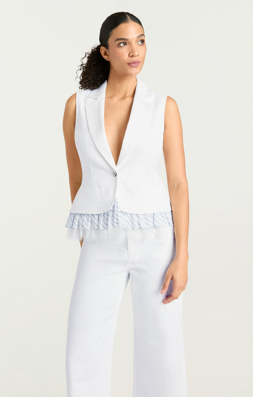 Striped Le Petit Denim Roxie Vest White/Blue Hydrangea