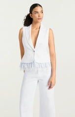 Striped Le Petit Denim Roxie Vest White/Blue Hydrangea