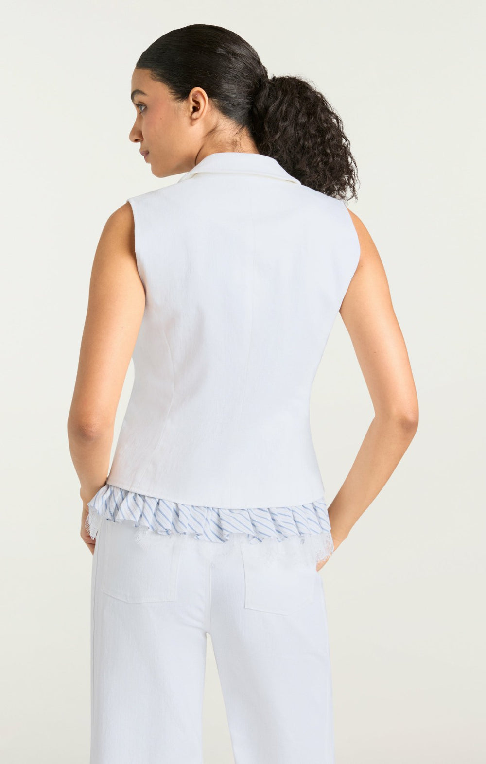 Striped Le Petit Denim Roxie Vest White/Blue Hydrangea