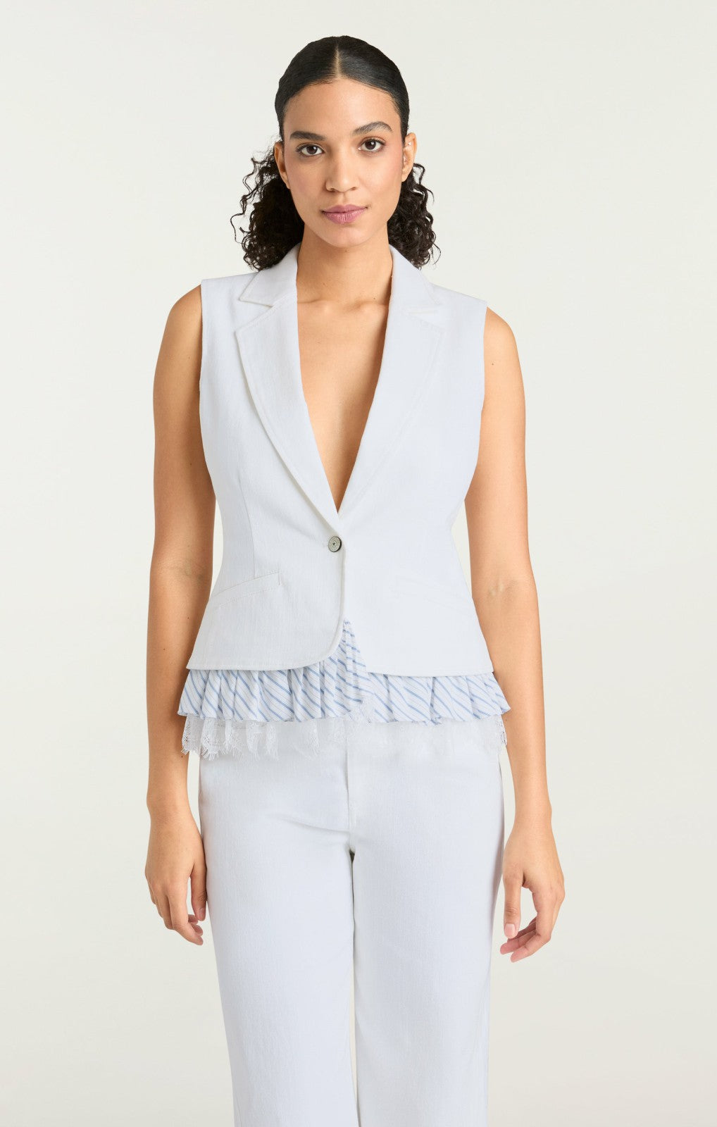 Striped Le Petit Denim Roxie Vest White/Blue Hydrangea